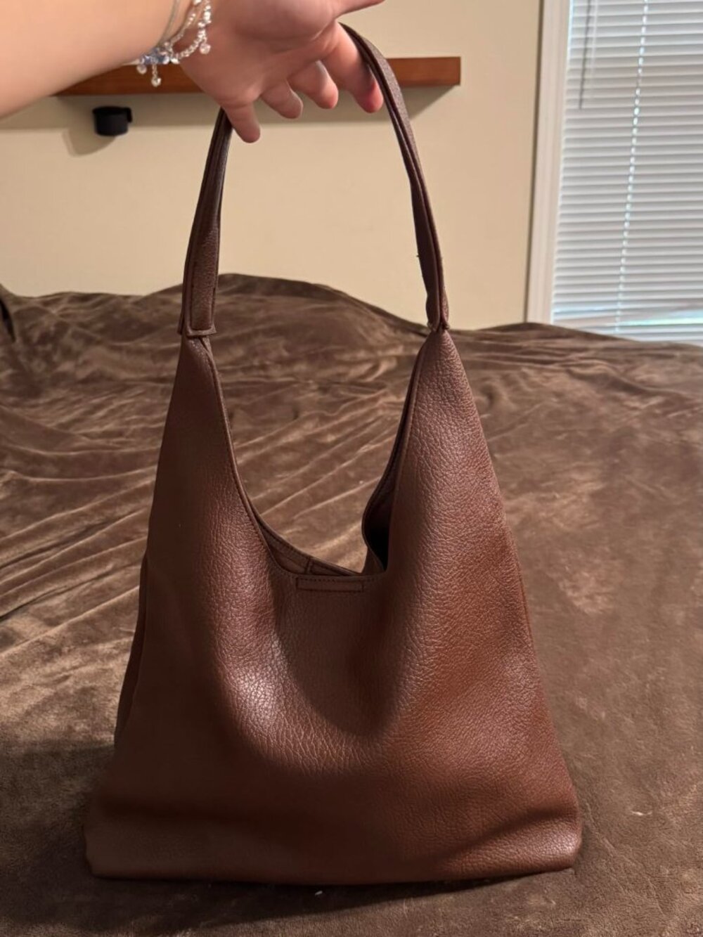 Dark Brown Slouchy Vegan Leather Hobo Tote